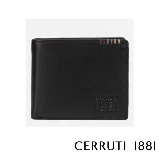 【Cerruti 1881】義大利頂級小牛皮4卡零錢袋短夾皮夾 5654M(黑色 贈原廠送禮提袋)