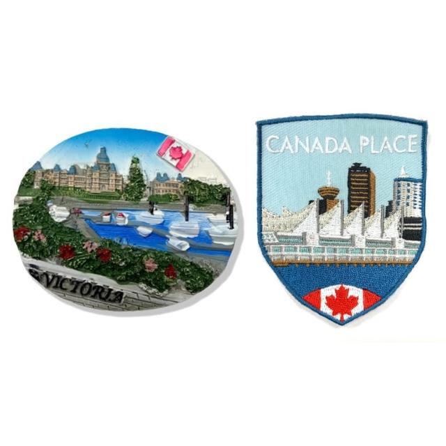【A-ONE 匯旺】加拿大維多利亞 森林湖3D立體磁鐵+加拿大廣場貼布繡2件組冰箱磁鐵 白板磁鐵(C84+260)