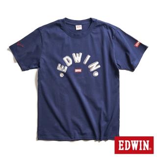 【EDWIN】男裝 紅標金屬字LOGO短袖T恤(丈青色)