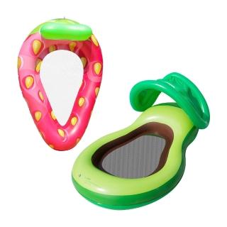【JoyNa】充氣水上漂浮床 游泳池戲水玩具 枕頭遮陽設計(贈打氣筒.水果造型)