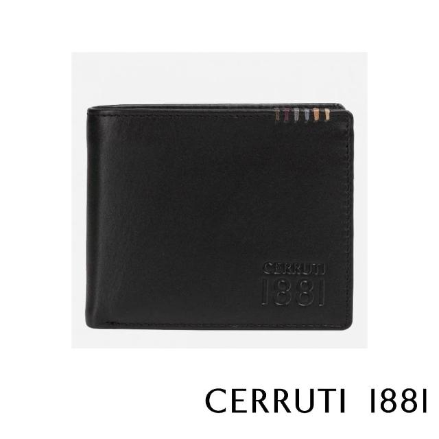 【Cerruti 1881】義大利頂級小牛皮6卡短夾皮夾 CEPU05655M(黑色 贈原廠送禮提袋)