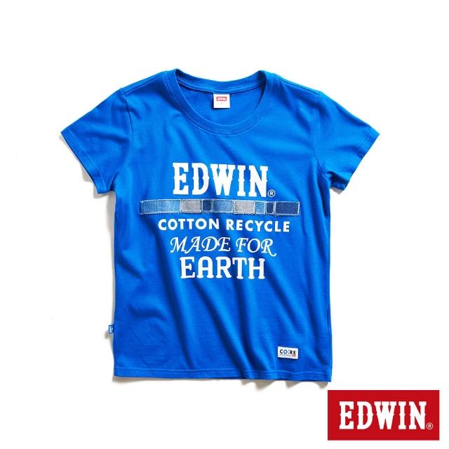 【EDWIN】女裝 再生系列 CORE標語短袖T恤(藍色)