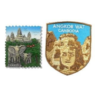 【A-ONE 匯旺】柬埔寨吳哥窟 大象磁性家居裝飾+柬埔寨 吳哥窟 燙布貼2件組世界旅行磁鐵 紀念(C35+309)