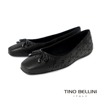 【TINO BELLINI 貝里尼】巴西進口法式蝴蝶結簍空方頭舒足平底鞋FWBV028(黑)