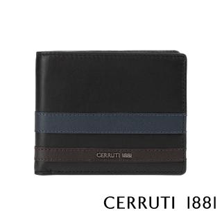 【Cerruti 1881】義大利頂級小牛皮4卡零錢袋短夾皮夾 5693M(黑色 贈原廠送禮提袋)