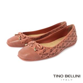 【TINO BELLINI 貝里尼】巴西進口法式蝴蝶結簍空方頭舒足平底鞋FWBV028(粉)