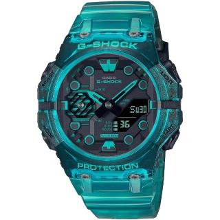 【CASIO 卡西歐】G-SHOCK藍牙連線 碳纖維核心防護雙顯手錶-透明淺藍(GA-B001G-2A)