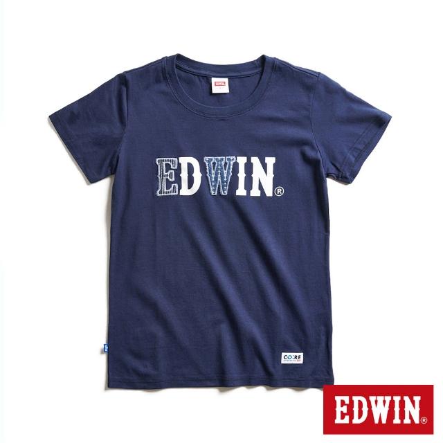 【EDWIN】女裝 再生系列 CORE回收布LOGO短袖T恤(丈青色)