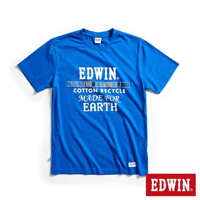 【EDWIN】男裝 再生系列 CORE標語短袖T恤(藍色)