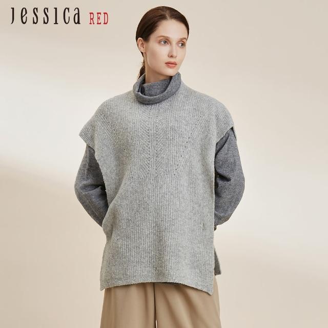 【Jessica Red】寬鬆時尚百搭羊毛混紡背心824559（灰）