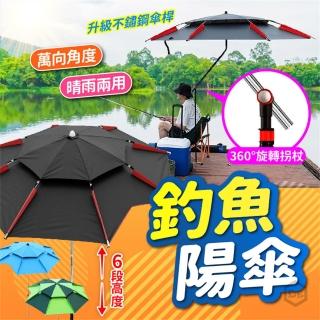 【DE生活】釣魚遮陽傘 2米升級版黑色黑膠(防風釣魚傘 抗UV露營傘 沙灘傘 野餐傘 釣魚折疊傘 360度可調整)