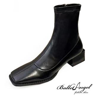【BalletAngel】激瘦指標素面方頭低跟短靴(黑)