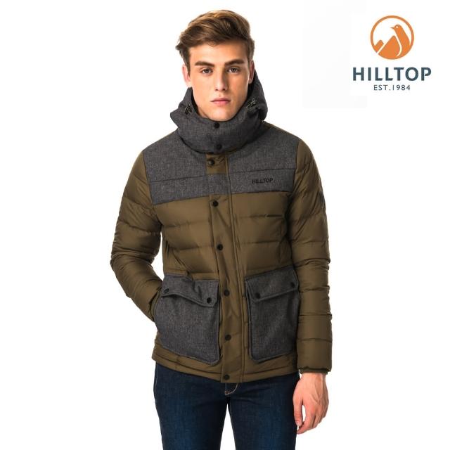 【Hilltop 山頂鳥】男款超潑水保暖蓄熱羽絨短大衣F22MY4綠