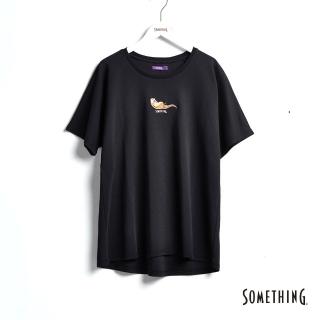 【SOMETHING】女裝 動物LOGO趣味短袖T恤(黑色)