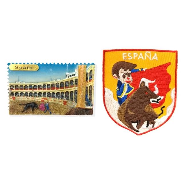 【A-ONE 匯旺】西班牙鬥牛場冰箱裝飾磁鐵+西班牙 鬥牛士 ESPANA肩章2件組磁鐵冰箱貼 可(C102+310)