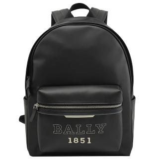 【BALLY】限定款經典LOGO超輕皮革大容量旅用包後背包(黑 大)