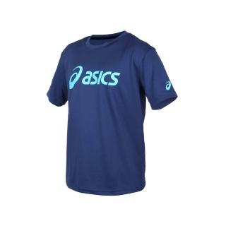 【asics 亞瑟士】男女運動排汗T恤- 台灣製 慢跑 路跑 短袖 上衣 亞瑟士 丈青水藍(K31415-50)