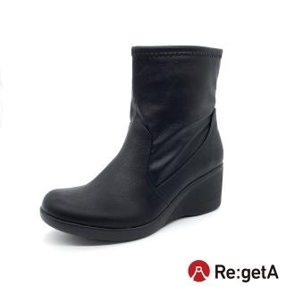 【RegettaCanoe】Re:getA Regetta 側拉鍊修身楔形高跟短靴 R-608C(BLK-黑色)