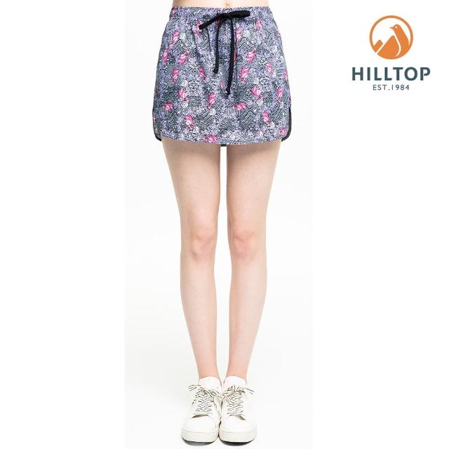 【Hilltop 山頂鳥】女款超潑水彈性抗UV假兩件式短褲S09F68紫印花