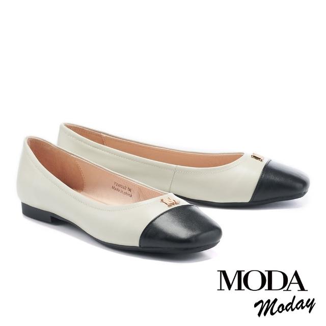 【MODA Moday】經典日常M字羊皮方頭娃娃平底鞋(白)