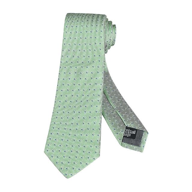 【EMPORIO ARMANI】EMPORIO ARMANI緹花LOGO縫線設計真絲領帶(寬版/淺綠)
