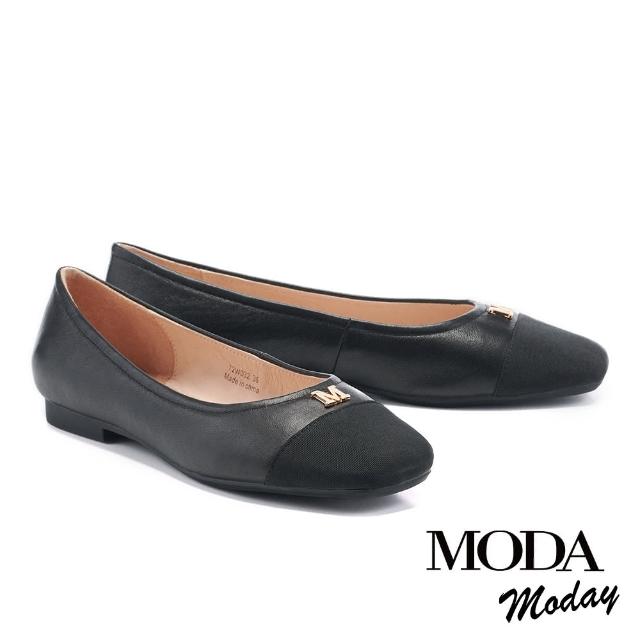 【MODA Moday】經典日常M字羊皮方頭娃娃平底鞋(黑)