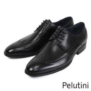 【Pelutini】紳士品味翼紋雕花德比鞋 黑色(PE28806-BL)
