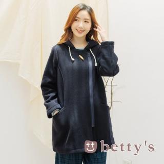 【betty’s 貝蒂思】口袋刺繡連帽毛料大衣外套(深藍)