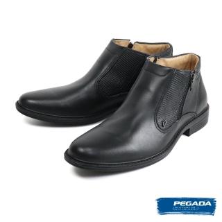 【PEGADA】側面拉鍊壓紋造型休閒短靴 黑色(125397-BL)