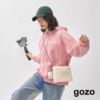 【gozo】QQ刷毛針織幾何拼接帽T(兩色)