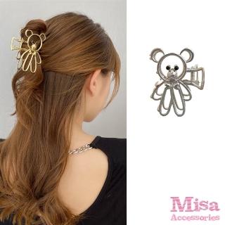【MISA】小熊髮夾/可愛金屬線條小熊造型抓夾 髮夾 馬尾夾(2色任選)