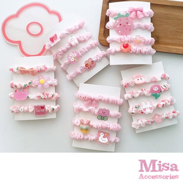 【MISA】粉色髮繩/甜美粉色少女心可愛造型髮繩 髮圈4件套組(4款任選)