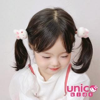 【UNICO】兒童毛絨可愛小白兔髮圈+髮夾-4入(髮飾/配件/聖誕)
