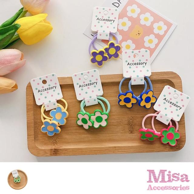 【MISA】彩色髮繩 花朵髮繩/可愛彩色花朵造型髮繩 髮圈2件套組(5色任選)