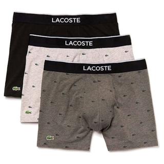【LACOSTE】2022男時尚合身黑雙灰色四角修飾內著混搭3件組-網
