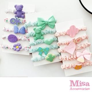 【MISA】糖果色髮繩/繽紛少女可愛圖樣糖果色丸子頭綁髮髮繩5件套組(6色任選)