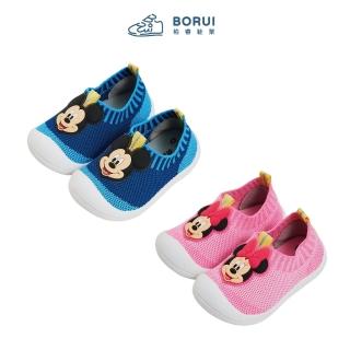 【Disney 迪士尼】迪士尼童鞋 米奇 米妮 可愛大臉造型飾片彈性飛織布護趾學步鞋(MIT台灣在地工廠製造)