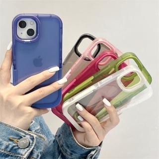【LOYALTY】iPhone14Plus/14Pro/14ProMax純色透明鏡頭隱藏折疊支架手機保護殼 桃紅