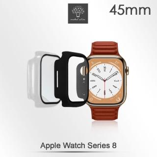【Metal-Slim】Apple Watch Series 8 45mm 鋼化玻璃+PC 雙料全包覆防摔保護殼