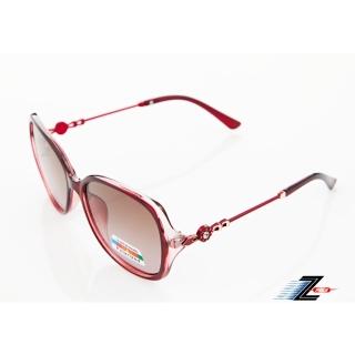 【Z-POLS】名牌時尚潮流紅圖騰水鑽邊設計 搭漸層Polarized寶麗來偏光抗UV400太陽眼鏡(時尚有型好穿搭)