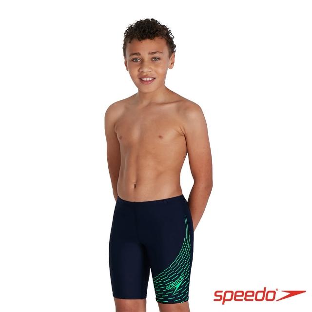 【SPEEDO】男孩 運動及膝泳褲 Medley Logo(海軍藍/綠)