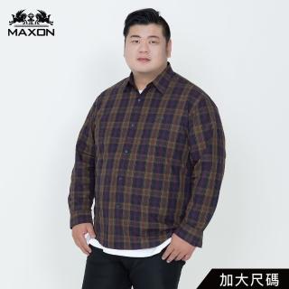 【MAXON 馬森大尺碼】橄欖綠格子美式純棉長袖襯衫2L~5L(82400-34)