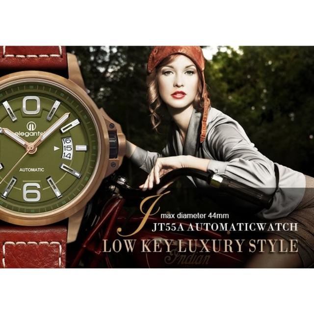 【elegantsis 愛樂時】傑本尼氏 低調奢華風格機械腕錶/綠面 44mm(ELJT55A-NG01LC)