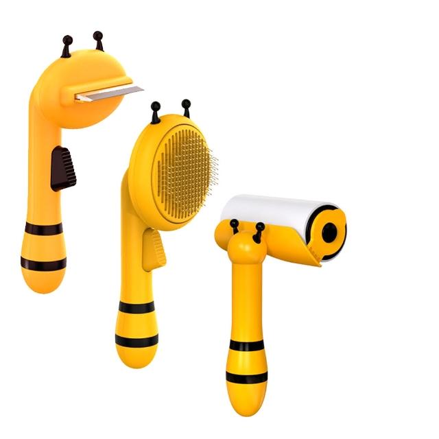 【酷博士】小蜜蜂寵物除毛梳3件套組(針梳/刀梳/黏毛滾筒)