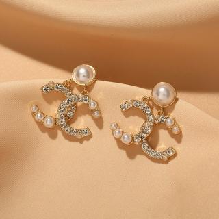 【Emi 艾迷】獨特珍珠鋯石雙C字 925銀針耳環