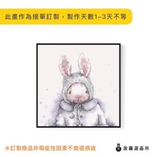 【菠蘿選畫所】毛大衣的兔兔-40x40cm(冬季可愛兔子穿外套掛畫/臥室佈置/兒童房裝飾/送禮)