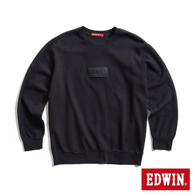 【EDWIN】男裝 人氣復刻款 繡花BOX厚長袖T恤(黑色)