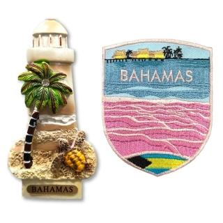 【A-ONE 匯旺】巴哈馬燈塔造型磁鐵+巴哈馬粉紅海灘外套電繡2件組文青吸鐵(C140+290)