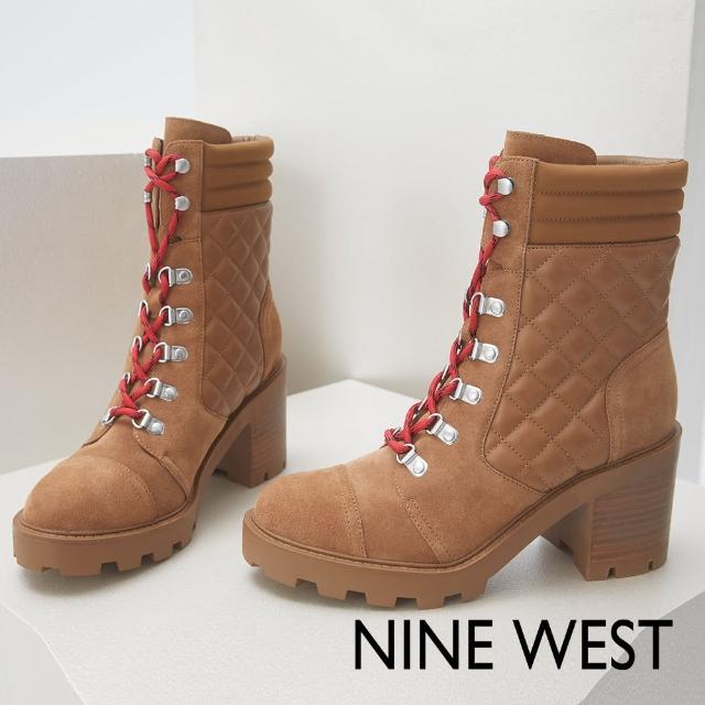 【NINE WEST】UNITE 菱格拼接麂皮高跟中筒靴-棕色