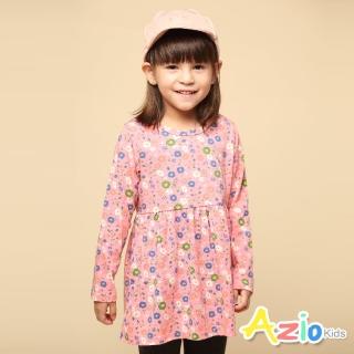 【Azio Kids 美國派】女童 上衣 滿版彩色花草印花棉質長袖上衣(粉)